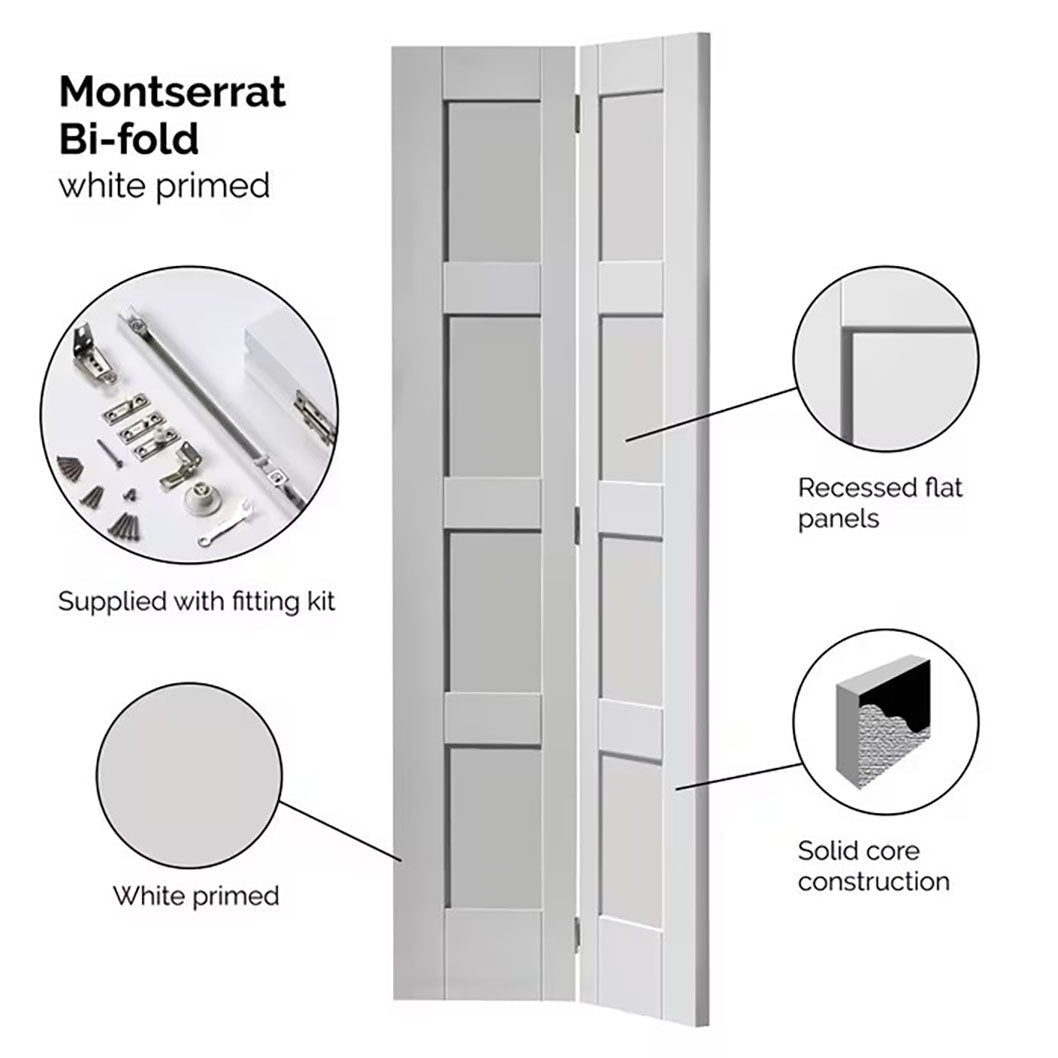 JB Kind 1981x762x35mm Montserrat White Primed Bi-fold Door - JJ Building Materials