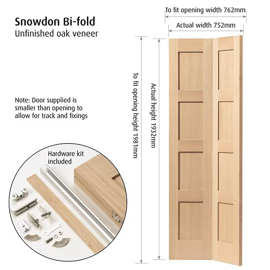 JB Kind 1981x762x35mm Snowdon Oak Bi-fold Door - JJ Building Materials