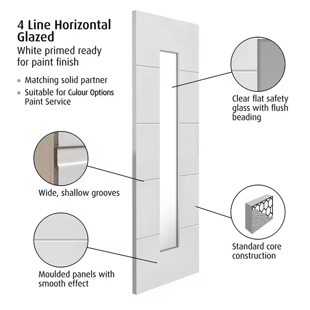 JB Kind 4 Line Horizontal White Internal Glazed Door - JJ Building Materials