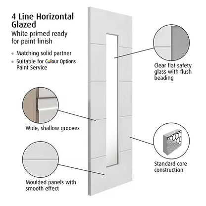 JB Kind 4 Line Horizontal White Internal Glazed Door - JJ Building Materials