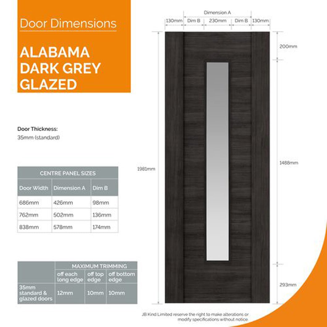 JB Kind Alabama Cinza Fully Finished Laminate Glazed Internal Door - JJ Building Materials