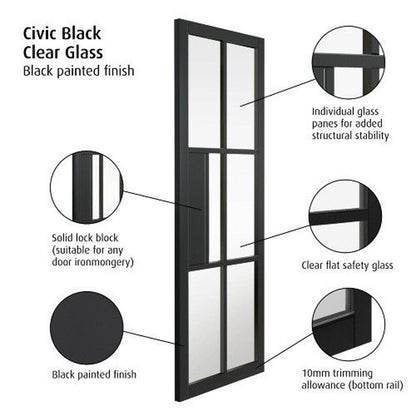 JB Kind Civic Black Clear Glass Internal Door - JJ Building Materials