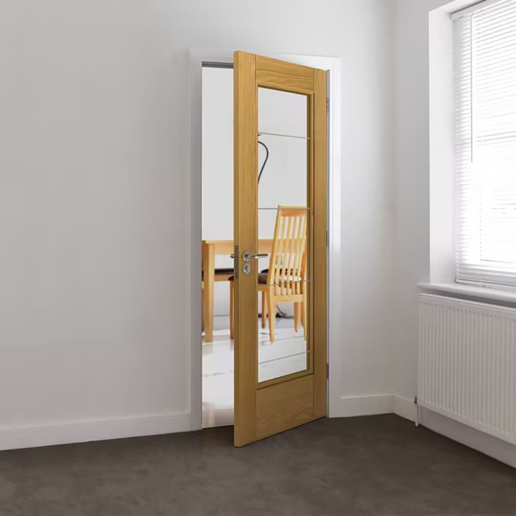JB Kind Medina Fully Finished Oak Glazed Internal Door - JJ Building Materials