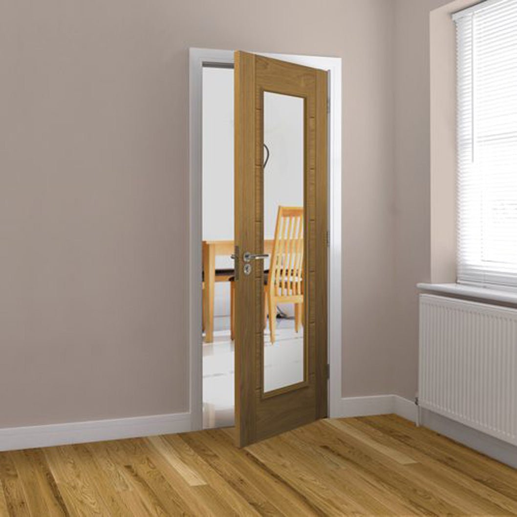 JB Kind Palomino Oak Clear Glazed Internal Door - Finished - JJ Building Materials