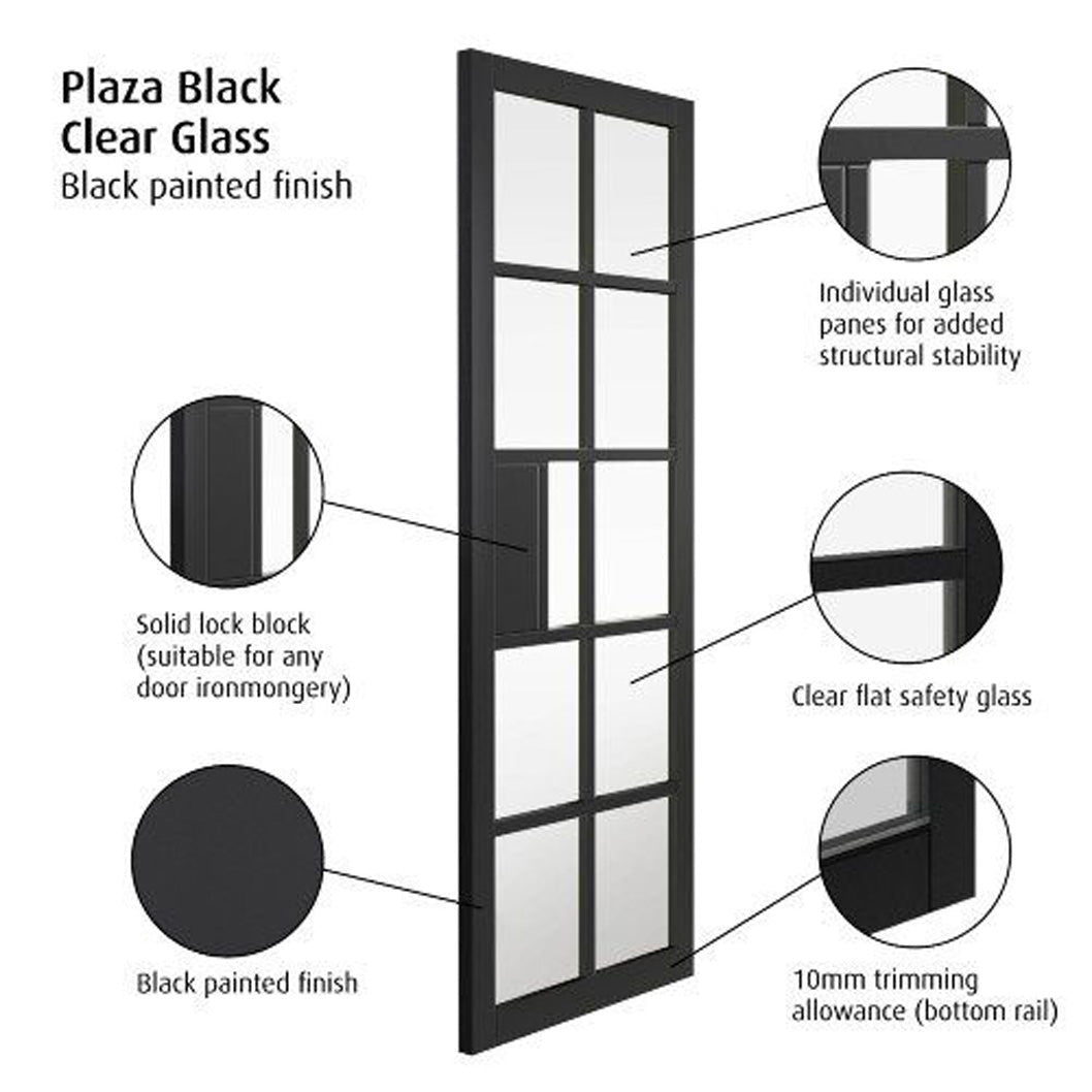 JB Kind Plaza Black Clear Glass Internal Door - JJ Building Materials