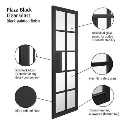 JB Kind Plaza Black Clear Glass Internal Door - JJ Building Materials