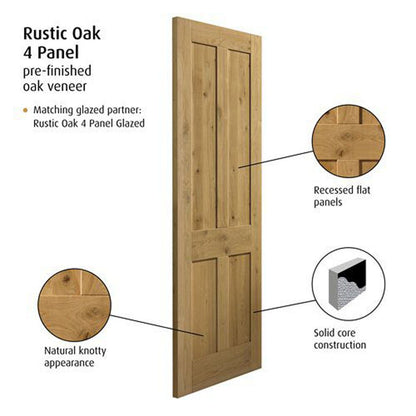 JB Kind Rustic Oak 4 Panel Fully Finished Internal Door - JJ Building Materials