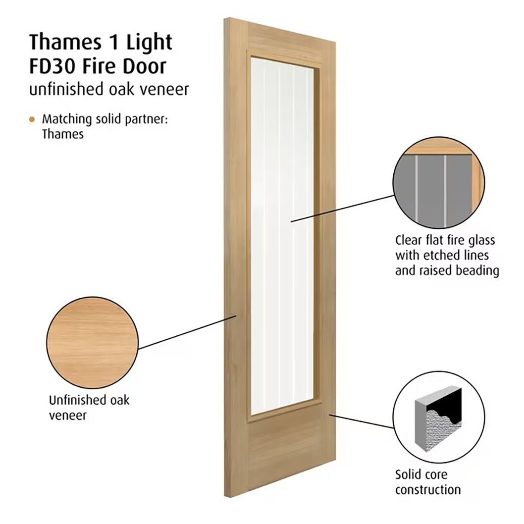 JB Kind Thames 1-Light Glazed Internal Fire Door - JJ Building Materials