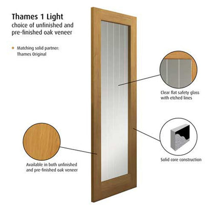 JB Kind Thames 1 Light Internal Fully Finished Oak Internal Glazed Door - JJ Building Materials