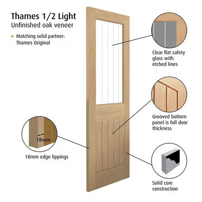 JB Kind Thames 1/2 Light Oak Internal Door - JJ Building Materials