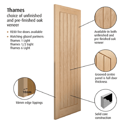 JB Kind Thames Original Oak Internal Fire Door - Unfinished - JJ Building Materials