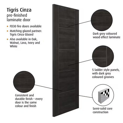 JB Kind Tigris Cinza Laminate Internal Door - JJ Building Materials
