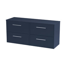 Hudson Reed Juno 1200mm Wall Hung 4-drawer Vanity & Worktop Contemp Midnight Blue MFC Painted Matt 557x1205x390mm