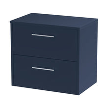 Hudson Reed Juno 600mm Wall Hung 2-drawer Vanity & Worktop Contemp Midnight Blue MFC Painted Matt 557x605x390mm