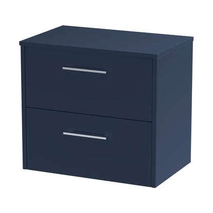 Hudson Reed Juno 600mm Wall Hung 2-drawer Vanity & Worktop Contemp Midnight Blue MFC Painted Matt 557x605x390mm