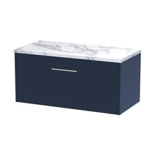 Hudson Reed Juno 800 Wall Hung Single Drawer Vanity & Laminate Worktop Contemp Midnight Blue MFC Painted Matt 381x805x390mm