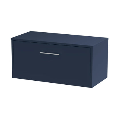Hudson Reed Juno 800mm Wall Hung Single Drawer Vanity & Worktop Contemp Midnight Blue MFC Painted Matt 377x805x390mm