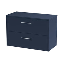 Hudson Reed Juno 800mm Wall Hung 2-drawer Vanity & Worktop Contemp Midnight Blue MFC Painted Matt 557x805x390mm