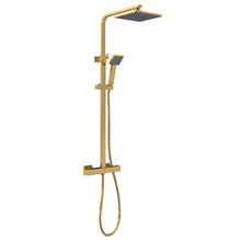 Nui Square Thermostatic Bar Valve & Shower Kit Contemporary Brushed Brass Brass ABS 1200x200x465mm