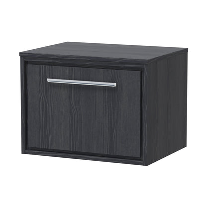 Hudson Reed Lille 600mm Wall Hung Single Drawer Vanity With Worktop Contemp Graphite Grey Woodgrain MFC Textured Woodgrain 449x605x460mm