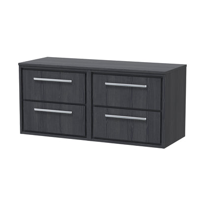 Hudson Reed Lille 1200mm Wall Hung 4-drawer Vanity With Worktop Contemp Graphite Grey Woodgrain MFC Textured Woodgrain 557x1205x460mm