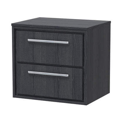 Hudson Reed Lille 600mm Wall Hung 2-drawer Vanity With Worktop Contemp Graphite Grey Woodgrain MFC Textured Woodgrain 557x605x460mm