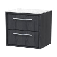 Hudson Reed Lille 600mm Wall Hung 2-drawer Vanity With Marble Worktop Contemp Graphite Grey Woodgrain MFC Textured Woodgrain,natural Marble 557x610x460mm - LIL2224WMT