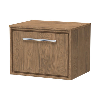 Hudson Reed Lille 600mm Wall Hung Single Drawer Vanity With Worktop Contemp Antique Oak MFC Textured Woodgrain 449x605x460mm
