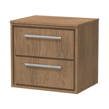 Hudson Reed Lille 600mm Wall Hung 2-drawer Vanity With Worktop Contemp Antique Oak MFC Textured Woodgrain 557x605x460mm