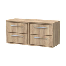 Hudson Reed Lille 1200mm Wall Hung 4-drawer Vanity With Worktop Contemp Bleached Oak MFC Textured Woodgrain 557x1205x460mm