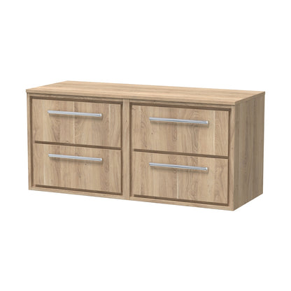 Hudson Reed Lille 1200mm Wall Hung 4-drawer Vanity With Worktop Contemp Bleached Oak MFC Textured Woodgrain 557x1205x460mm