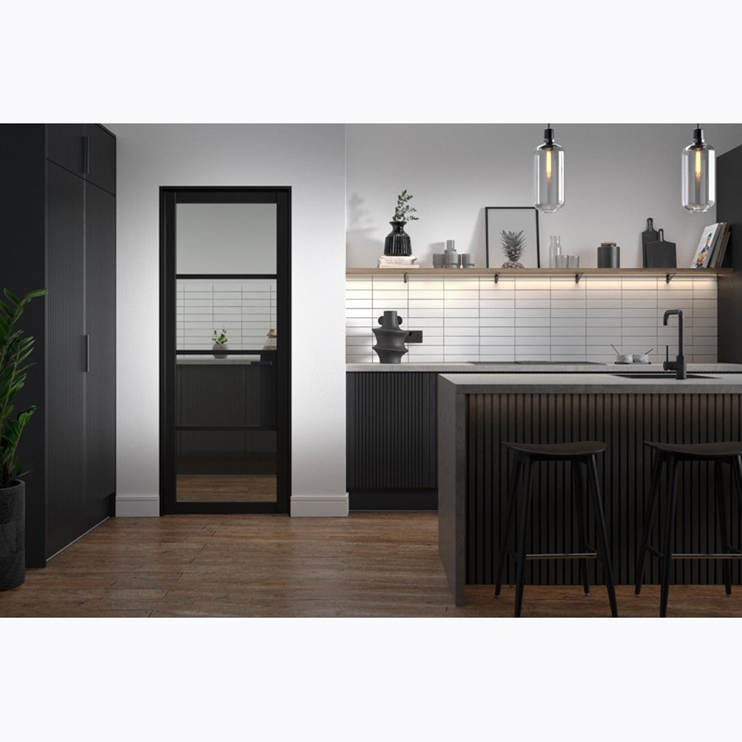 LPD Doors Black Chelsea 4-Line Clear Glazed Internal Door - JJ Building Materials