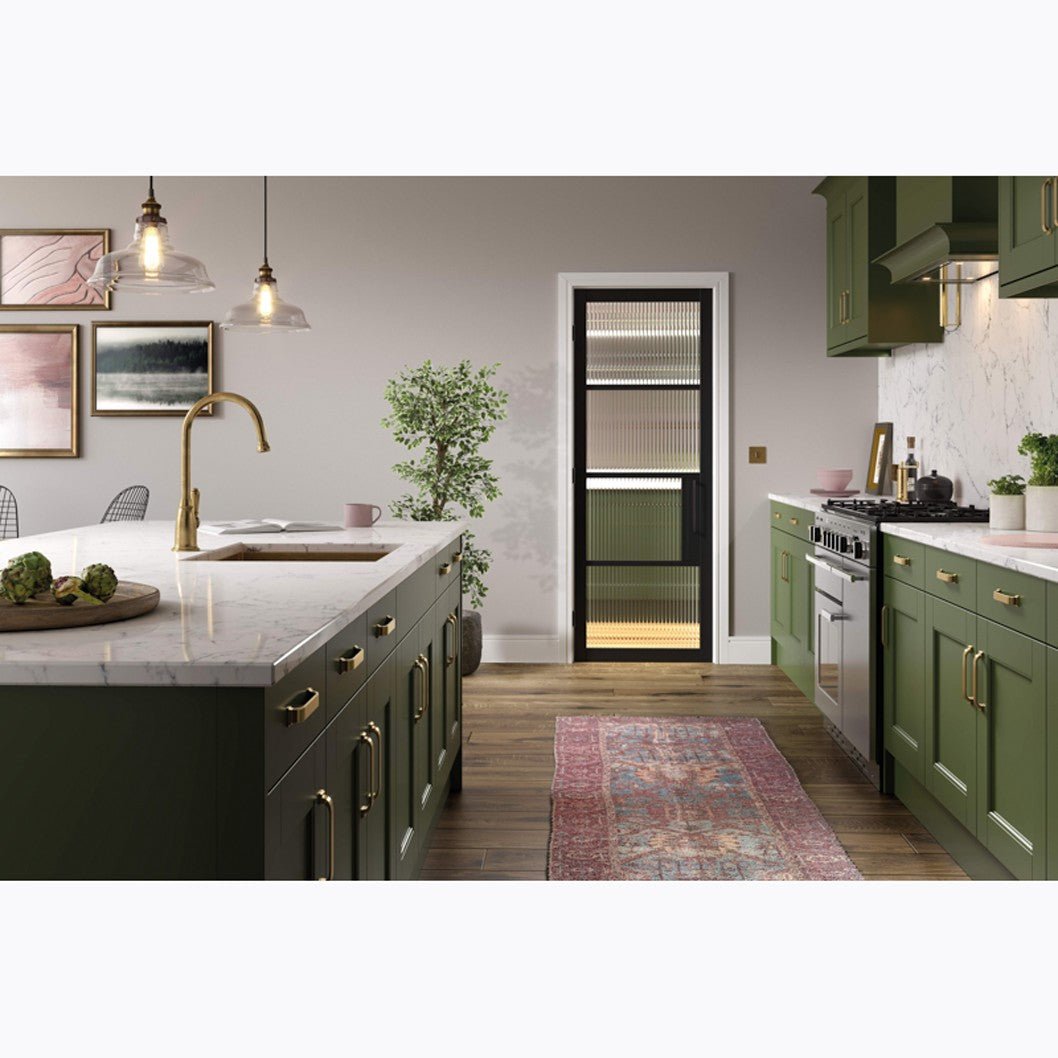 LPD Doors Black Chelsea 4-Line Reeded Glass Internal Door - JJ Building Materials