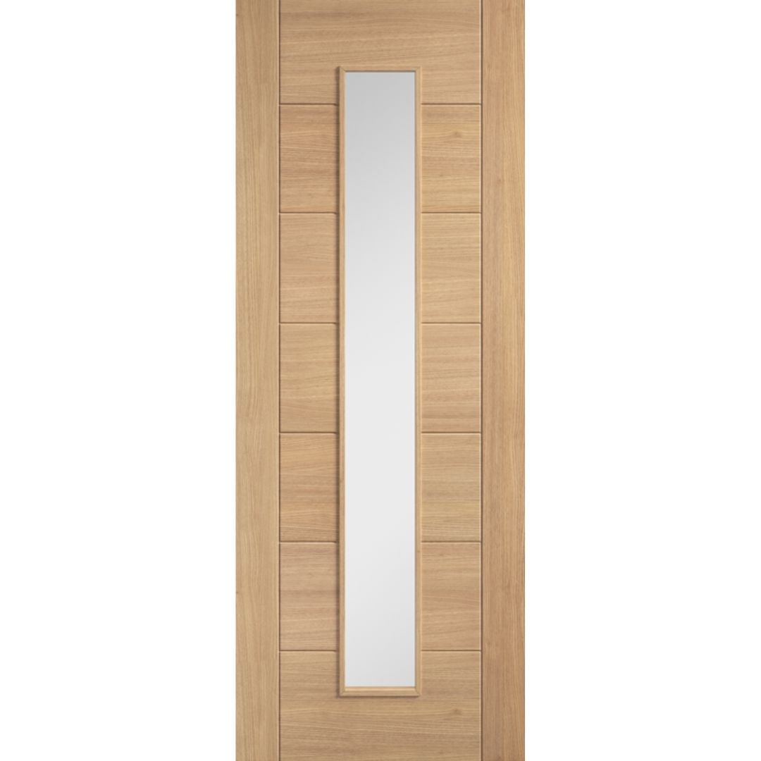 LPD Doors Oak Carini Pre Finished Long Light Clear Glazed Internal Door - JJ Building Materials
