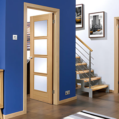 LPD Doors Oak Pre Finished Fire Door Vancouver 4l Clear Glazed Internal Door - JJ Building Materials
