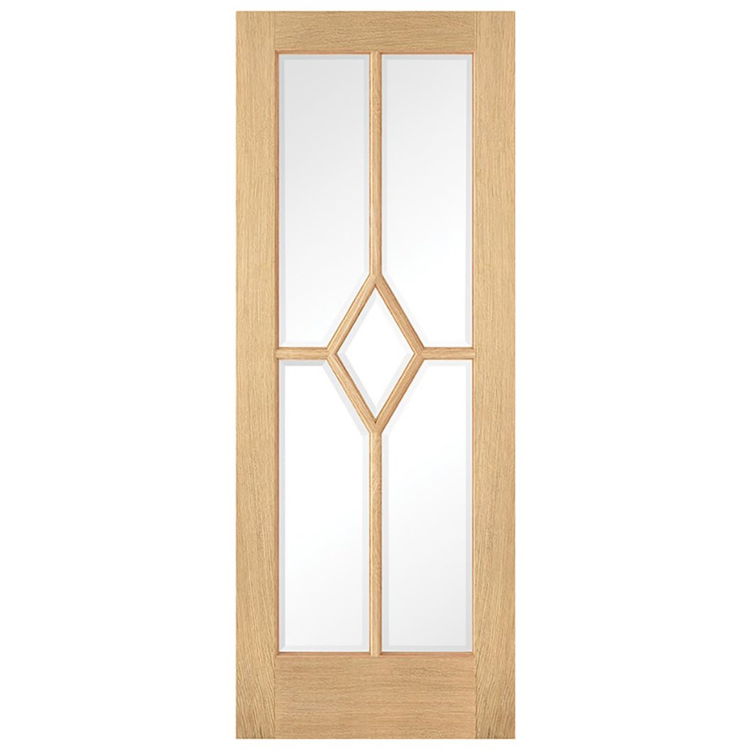 LPD Doors Reims Oak Prefinished Diamond Clear Bevelled Glass Internal Door - JJ Building Materials