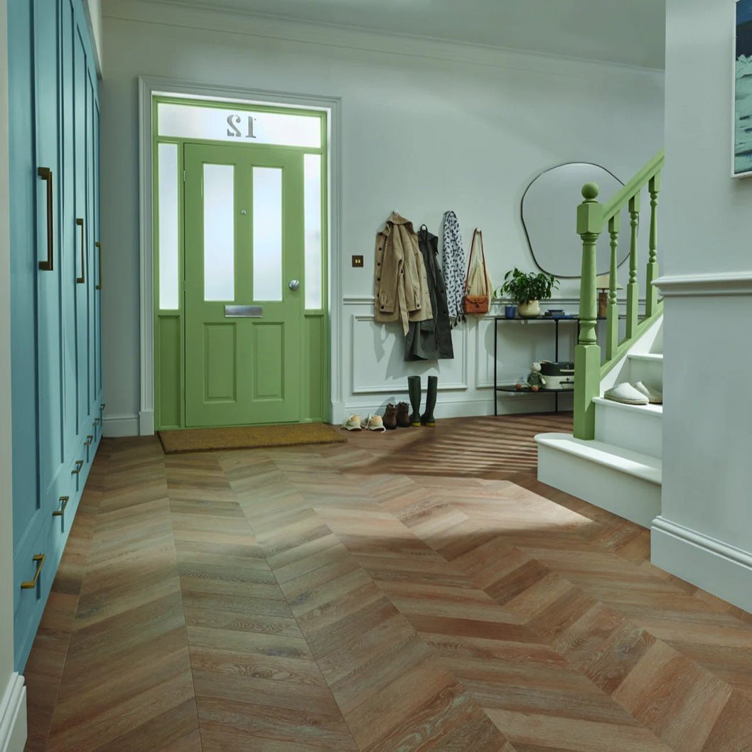 Luvanto LVT Flooring Deep Emboss Bevelled Edge Premium Click Plus Chevron 305x1407.8x8mm Pack Size - 1.72m2 - JJ Building Materials