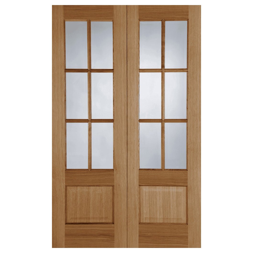 Mendes Oak Hampstead Clear Glazed Rebated (Rhpo) Pair Prefinished Door - JJ Building Materials