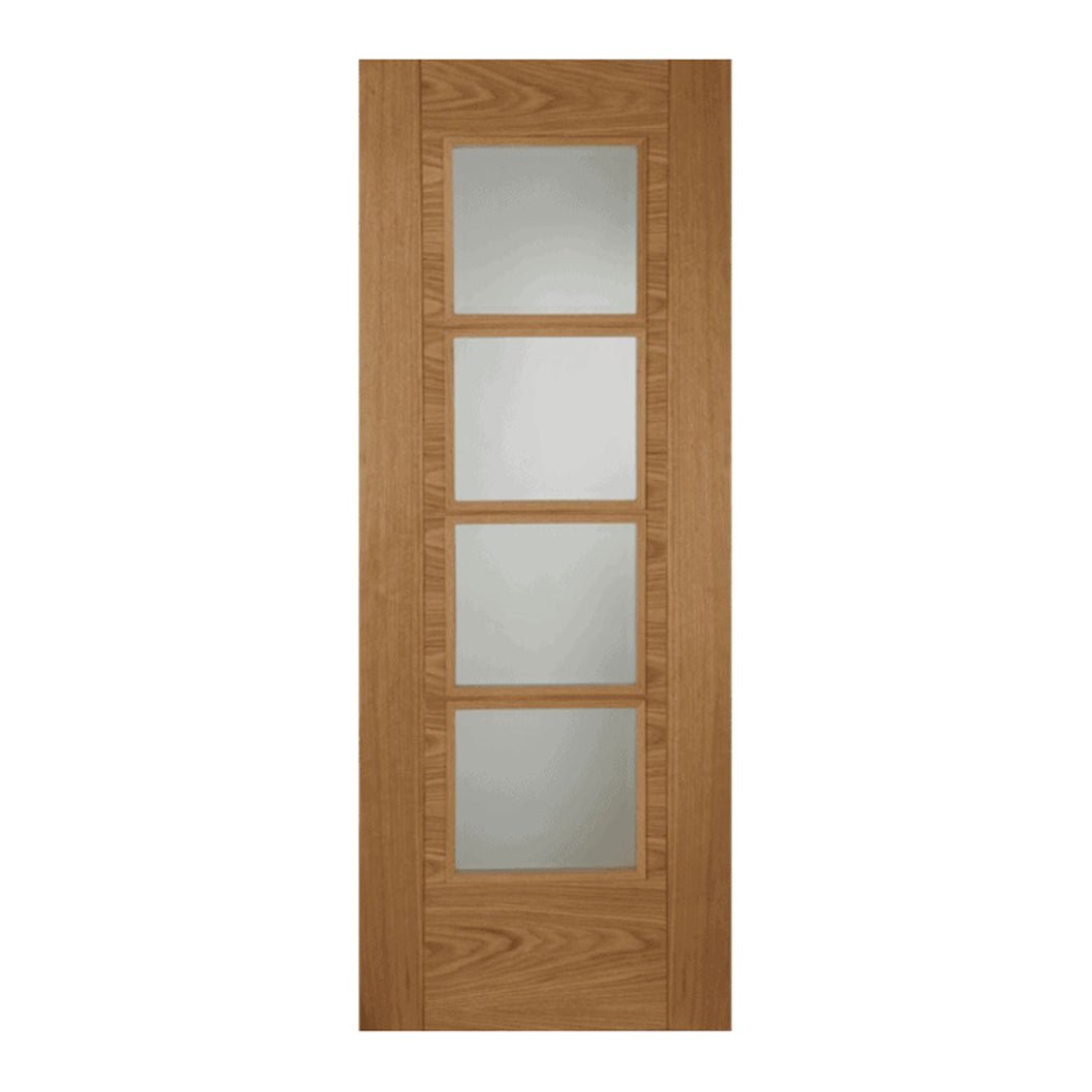 Mendes Oak Iseo Central 4 Light Clear Glazed Crown Cut Solid Prefinished Door - JJ Building Materials