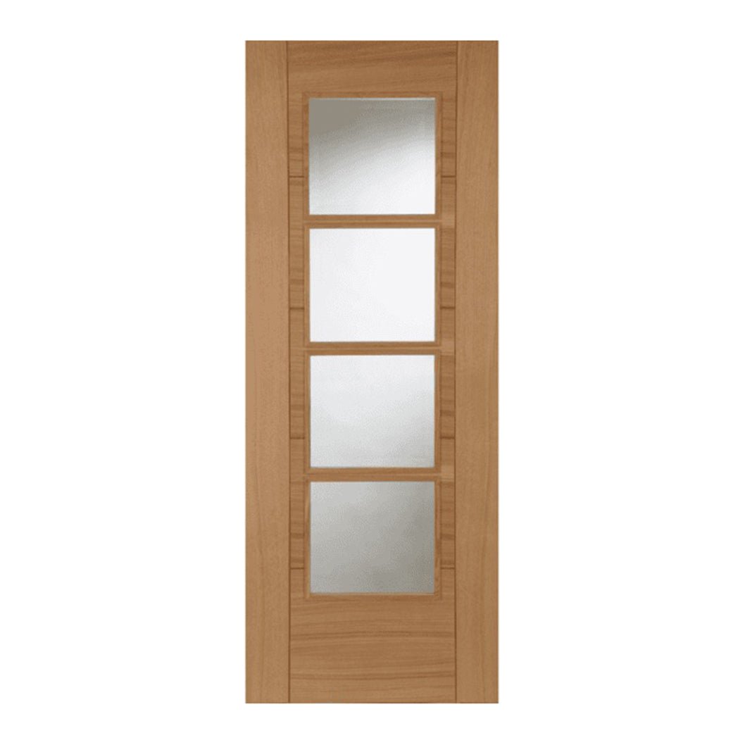 Mendes Oak Iseo Central 4 Light Clear Glazed Quarter Cut FD30 Prefinished Door - JJ Building Materials