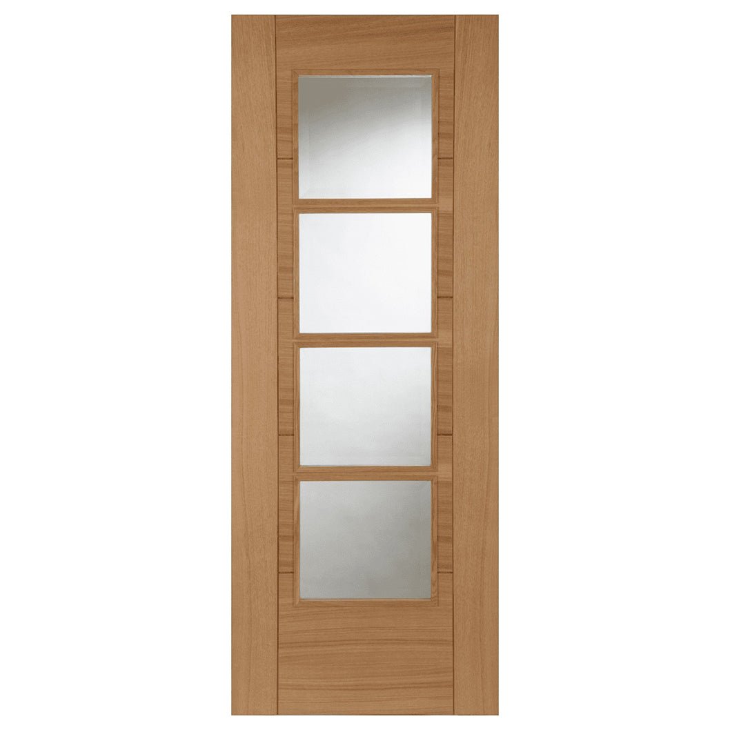 Mendes Oak Iseo Central 4 Light Clear Glazed Quarter Cut Prefinished Door - JJ Building Materials