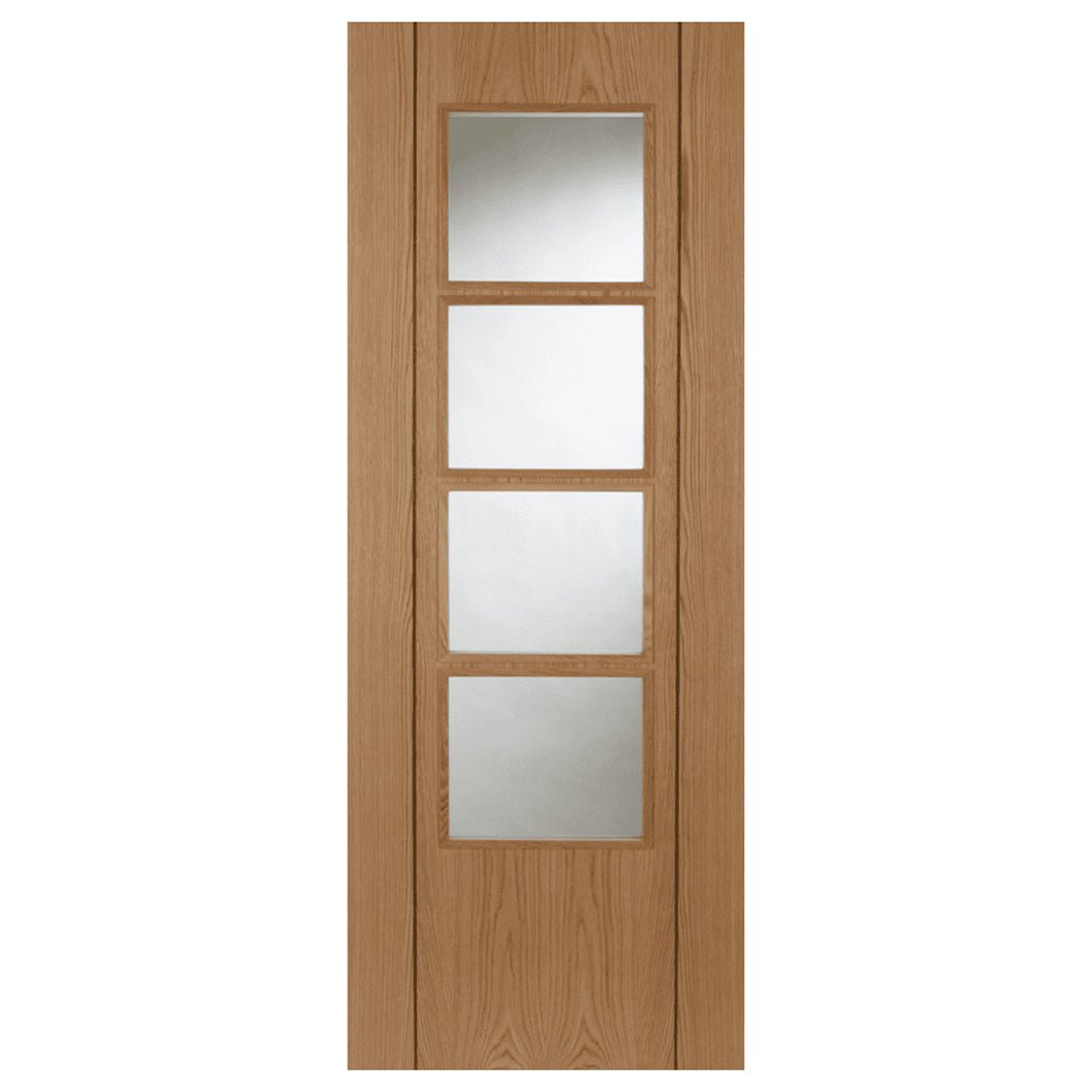 Mendes Oak Vision With Walnut Inlay 4 Light Clear Glazed Prefinished Door - JJ Building Materials