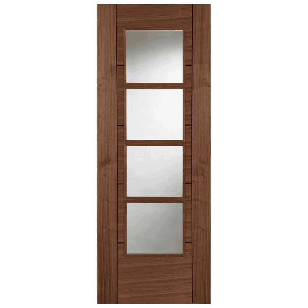 Mendes Walnut Iseo Crown Cut 4 Light Clear Glazed FD30 Prefinished Door - JJ Building Materials