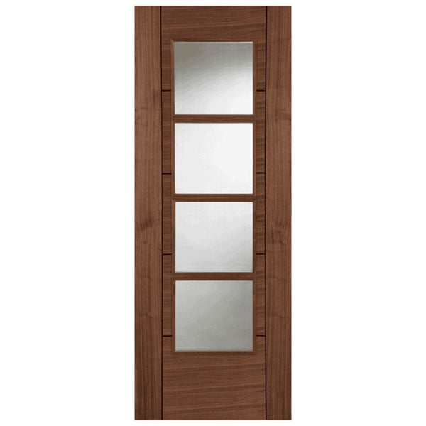 Mendes Walnut Iseo Crown Cut 4 Light Clear Glazed FD30 Prefinished Door - JJ Building Materials