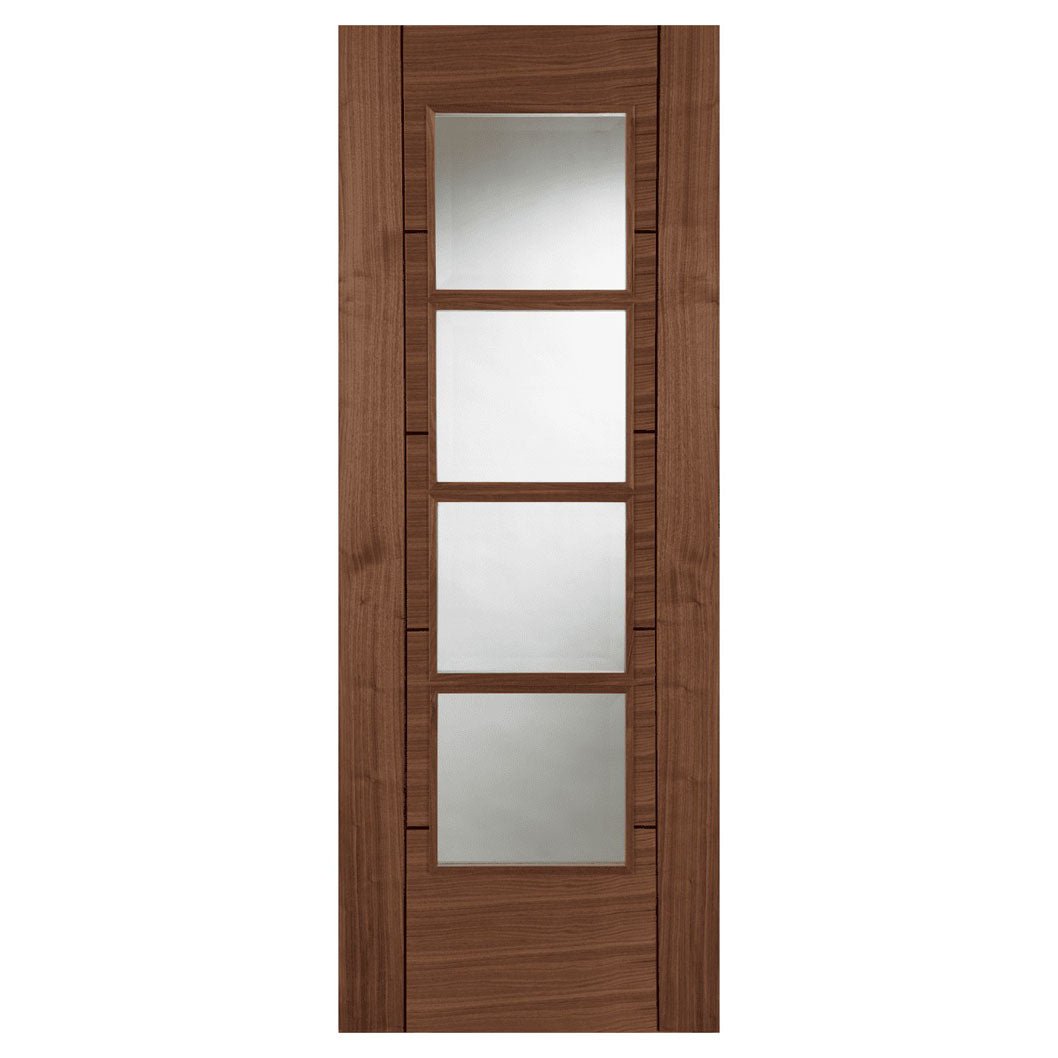 Mendes Walnut Iseo Crown Cut 4 Light Clear Glazed Semi Solid Prefinished Door - JJ Building Materials