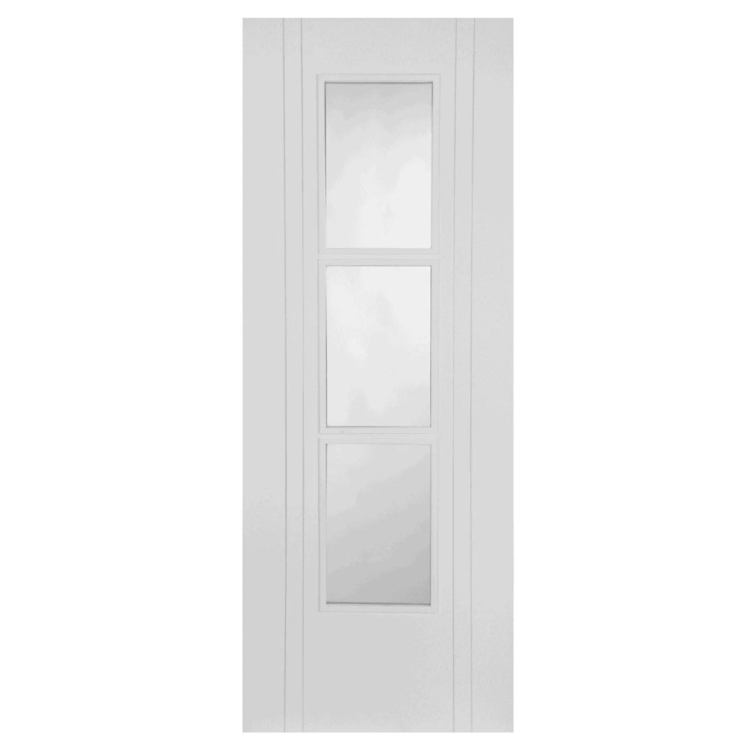 Mendes White Capri 3 Light Clear Glazed Semi Solid Door - JJ Building Materials
