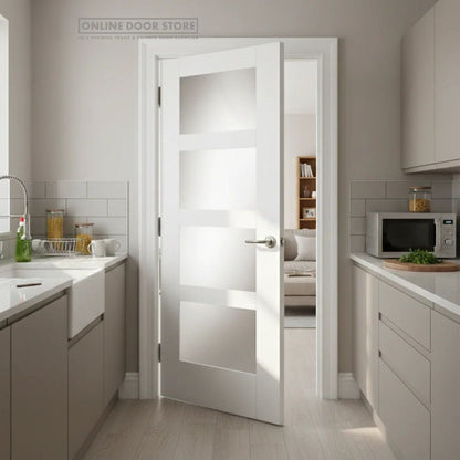 Mendes White Contemporary 4 Light Clear Glazed Door - JJ Building Materials