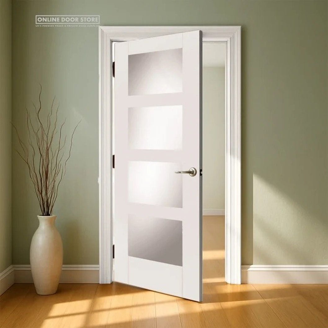 Mendes White Contemporary 4 Light Clear Glazed Door - JJ Building Materials