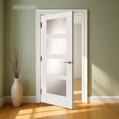 Mendes White Contemporary 4 Light Clear Glazed Door - JJ Building Materials