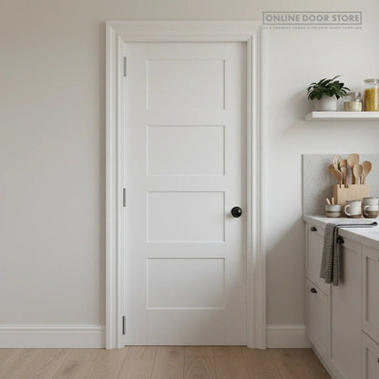 Mendes White Contemporary 4 Panel FD30 Door - JJ Building Materials